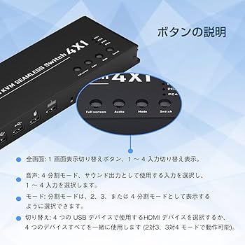 Amazon | 4K HDMI KVM 画面分割器 4入力1出力 HDMI KVM 画面分割
